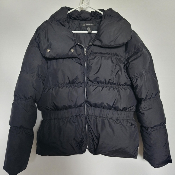 INC PUFFER JACKET WOMENS (L) DOWN FILLED POCKETS BLACK ZIPPER - Picture 1 of 15